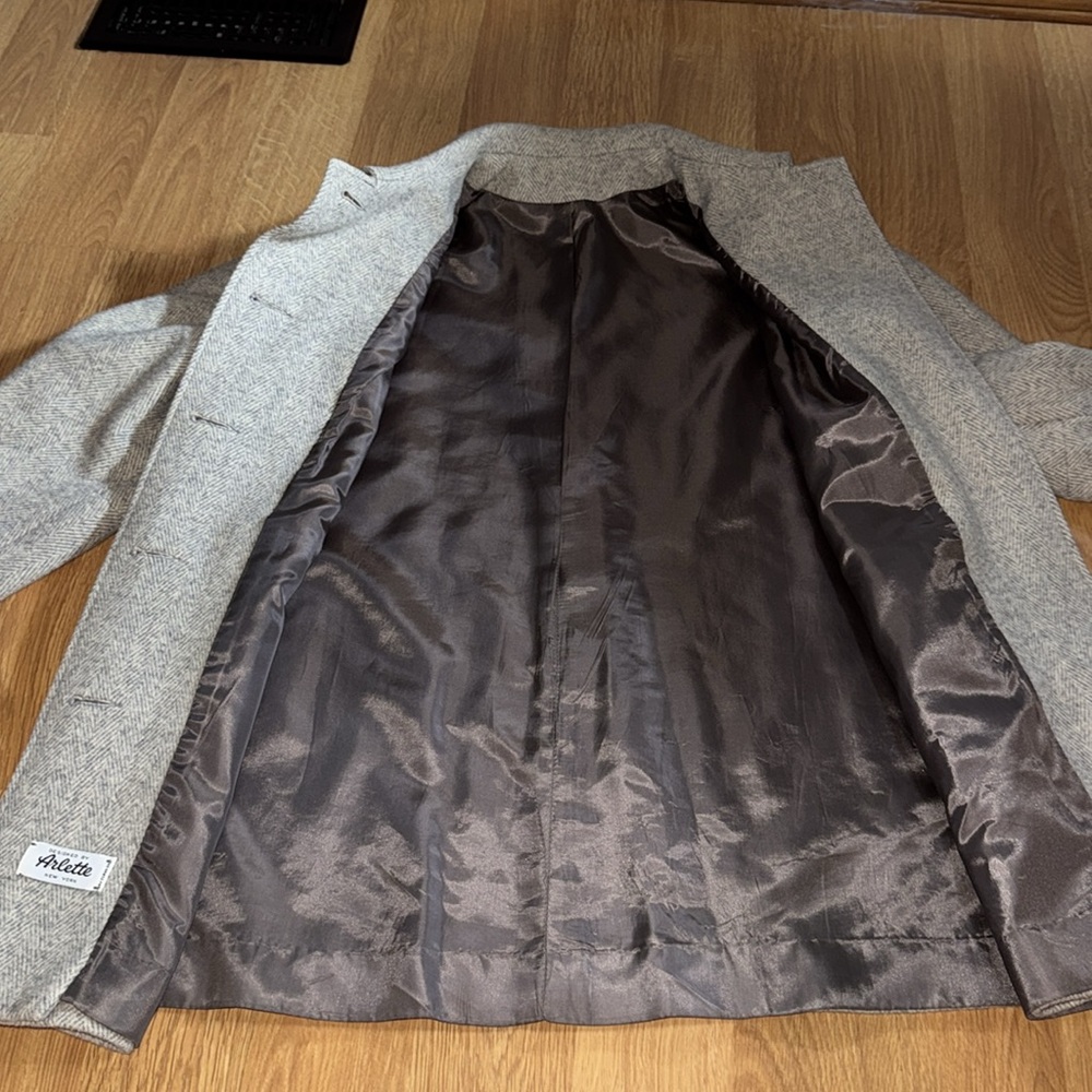 1960’s ILGWU Wool Italian Car Coat by Arlette Double Breasted Herringbone tweed - Picture 11 of 16